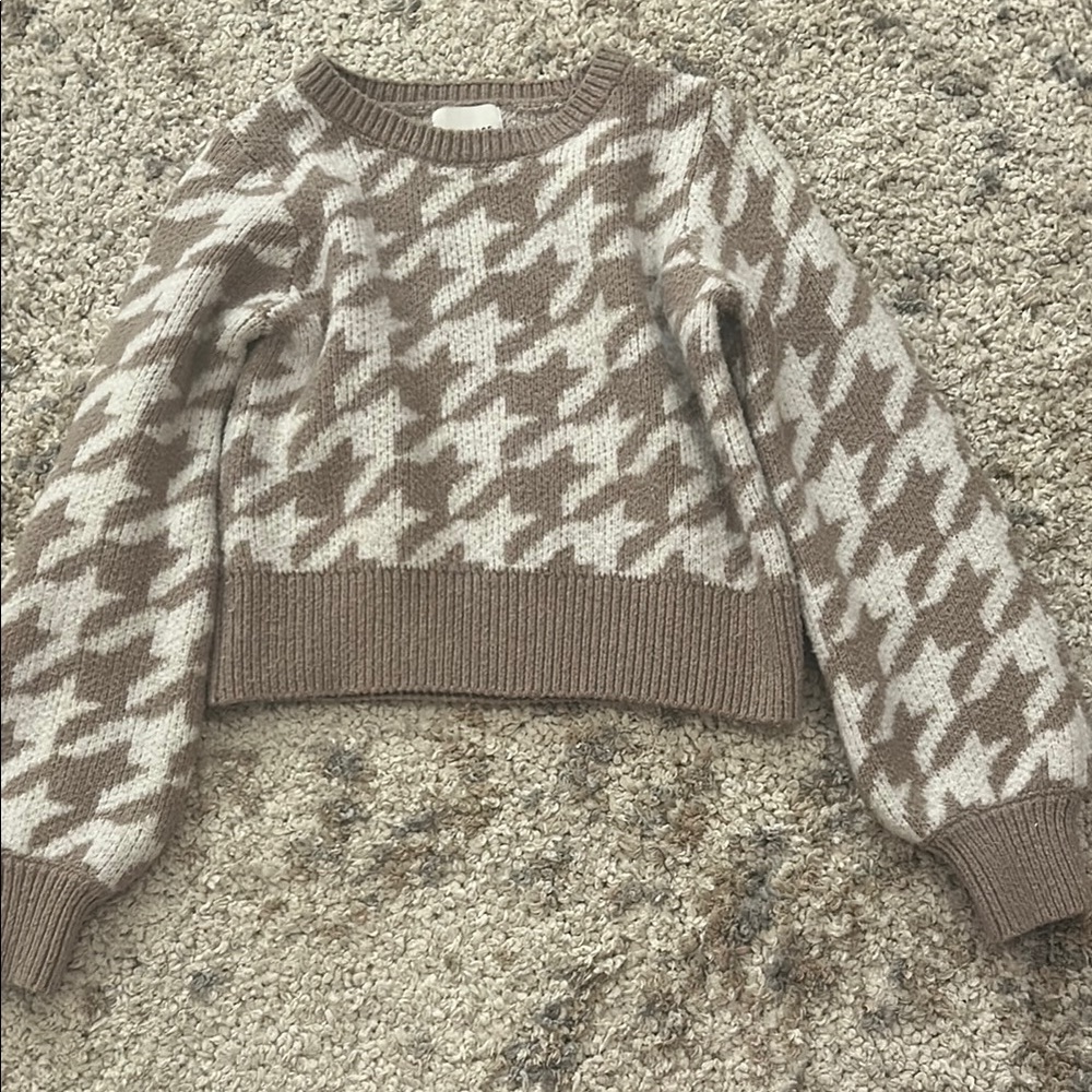 Pink Rose Brown and White Crew Neck Sweater